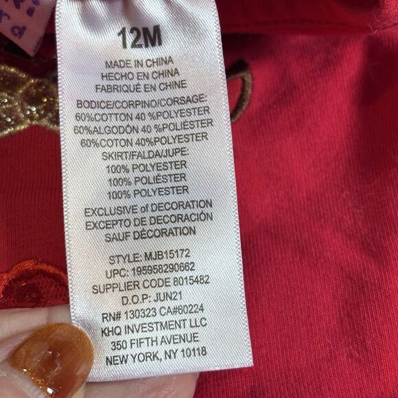 BlueBeri Boulevard Red Christmas Reindeer Sequin Dress Girls size 12 months - Picture 8 of 12